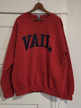 Vail Colorado Arch Logo Crewneck Sweatshirt Red Men's Unisex Large